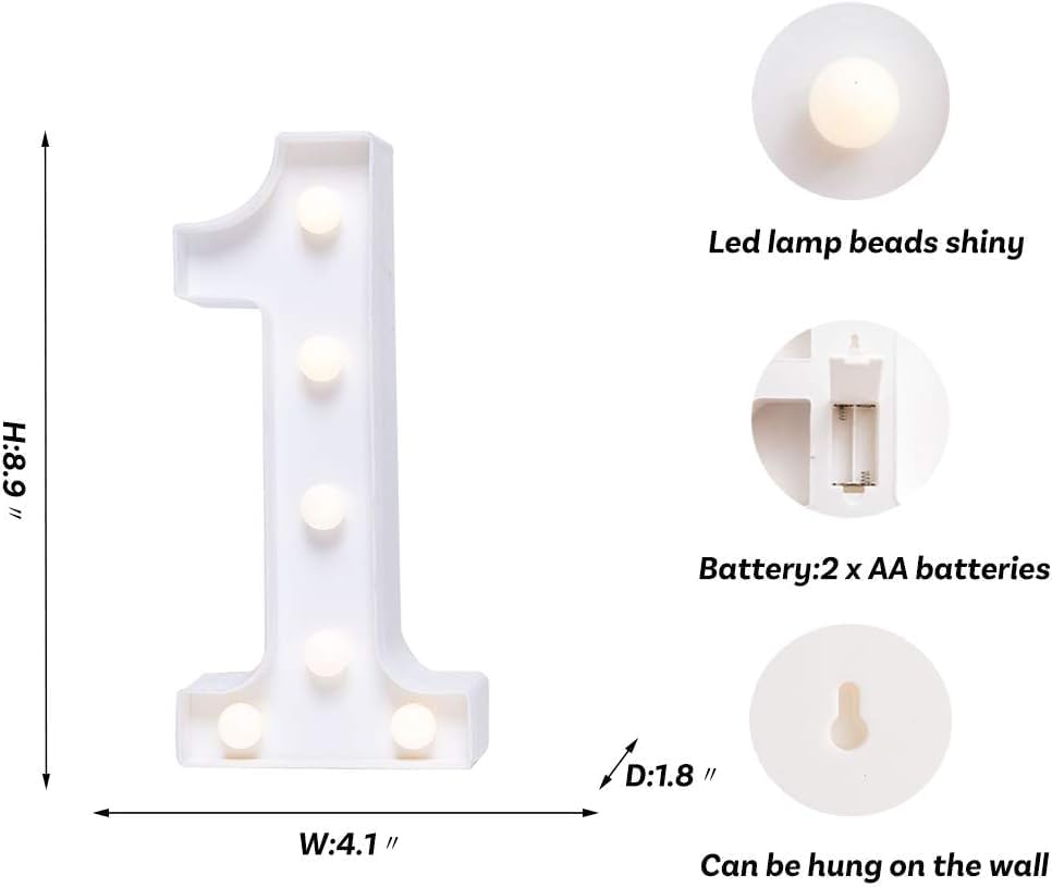 Foaky Decorative Led Marquee Light Up Number, Marquee Light Up Number Sign for Night Light Wedding Birthday Party Christmas Home Bar Decoration Number(1)