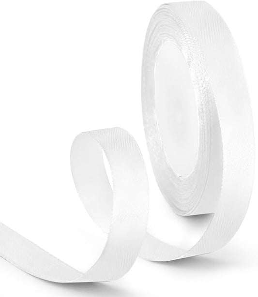 5/8 Inch 25 Yards Satin Ribbon White, Solid Color Fabric Ribbon for Gift Wrapping, Wedding, Polyester Gift Ribbon for Birthday Party Decoration, Craft, Hair, Floral, Sewing
