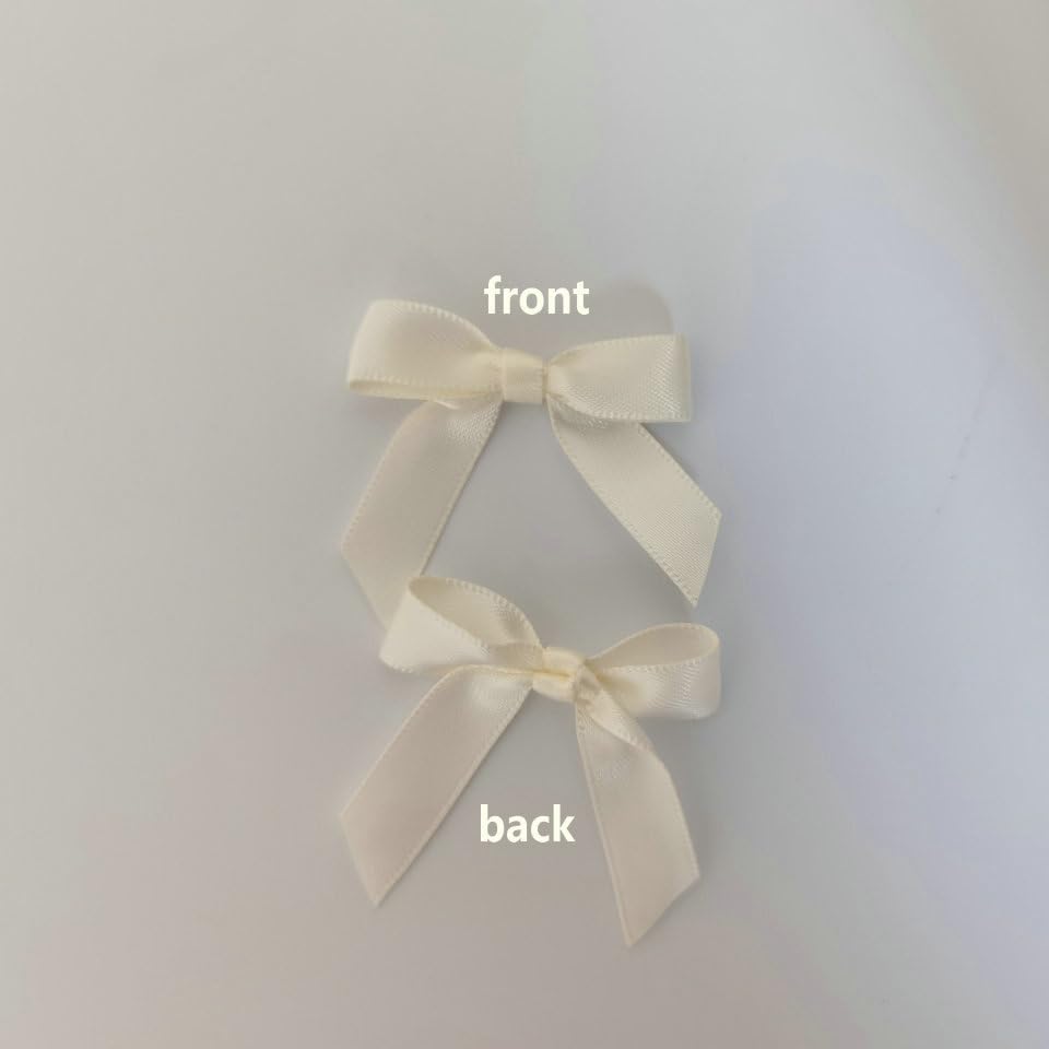 50pcs 1-1/2" Mini Satin Ribbon Bows Without Twist Ties for Crafts Gift Wrapping Packing Christmas Decoration (1.5"-Ivory)