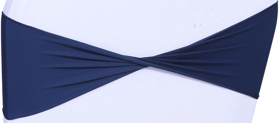 MDS Pack of 150 Spandex Chair Sashes Bows Elastic Stretch Dining Chair Bands Ties Without Slider Buckle Universal fits for Wedding Baby Shower Birthday Party Banquet Event Decoration - Navy Blue