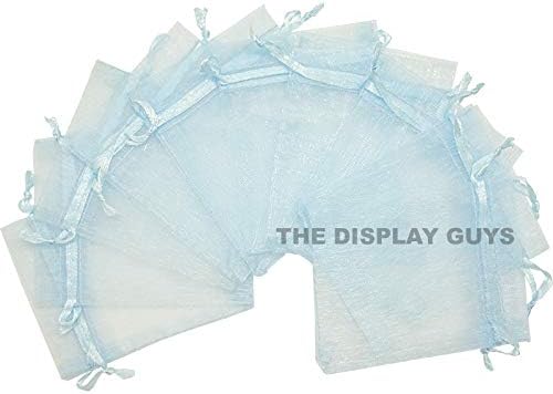 TheDisplayGuys 48-Pack 6x8 Blue Sheer Organza Gift Bags with Drawstring, Goodie Bags for Jewelry, Candy Bags, Treat Bags, Wedding Favors Small Mesh Bags