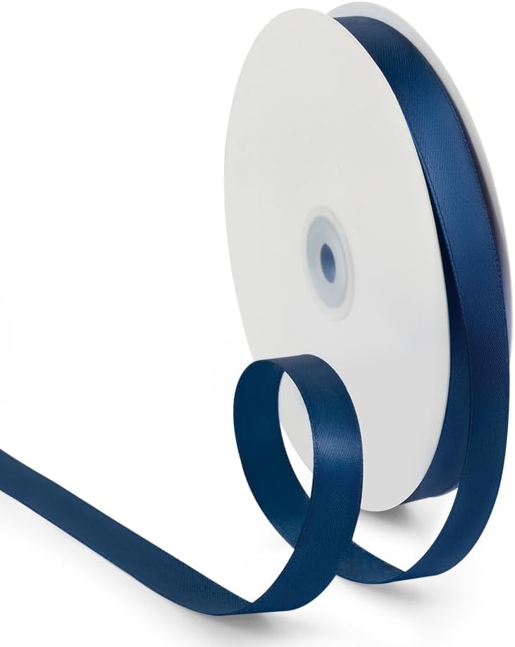 5/8 Inch 100 Yards Satin Ribbon Dark Blue, Solid Color Fabric Ribbon for Gift Wrapping, Wedding, Polyester Gift Ribbon for Birthday Party Decoration, Craft, Hair, Floral, Sewing