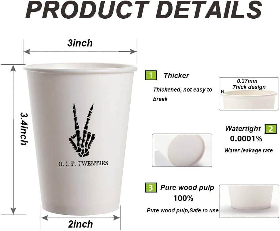 SharkBliss RIP Twenties Party Supplies 240 PCS – Paper Cocktail Napkins Party Cups Water Bottle Labels Toothpick Flags Drinking Straws Gift Tags Forks Plates for Death to My 20s 30th Birthday