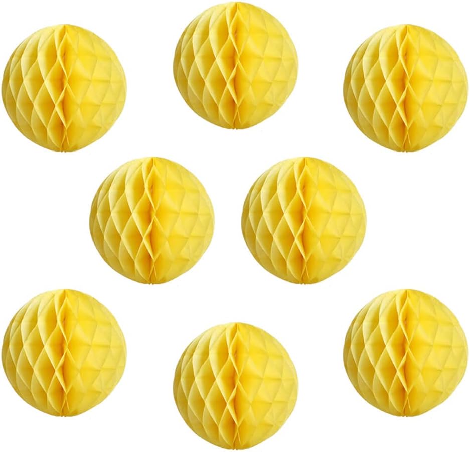 8pcs 8inch Paper Honeycomb Balls Decorative Tissue Pom Poms Flower Art Hanging Balls for Birthday Wedding Nursery Baby Shower Home Decor (8inch, Yellow)