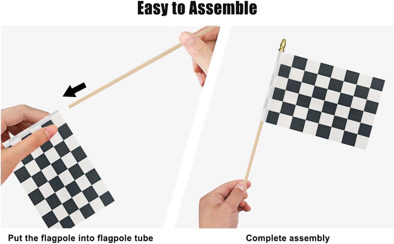 12Pcs Small Checkered Black and White Racing Flags on Wooden Stick Mini Race Car Flag Hand Held Flag Decorations,5x8 Inch
