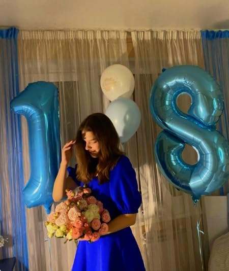 Pearl Blue Number 1 Balloon 40 inch, Number 1 Birthday Balloon for Boy Girl, Pearl Blue Foil One for 1st 10 11 12 16 18 Birthday Party, Anniversary Celebration Number Balloons Decorations