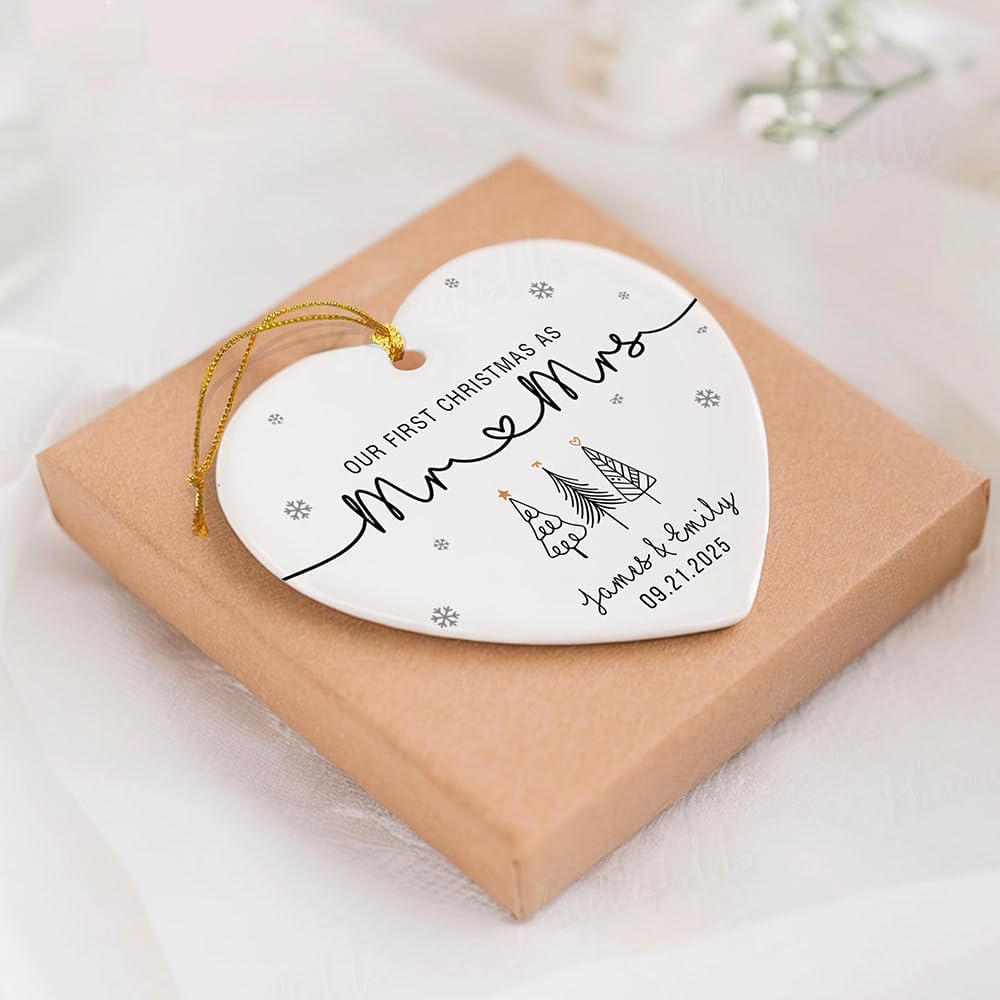 GABITA Personalized First Christmas Married Keepsake, First Christmas Married Ornament 2025, Decorations for New Couple, Married Ornament Calendar Gift 3