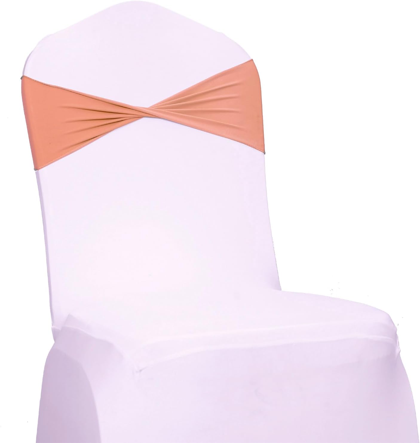 MDS Pack of 150 Spandex Chair Sashes Bows Elastic Stretch Dining Chair Bands Ties Without Slider Buckle Universal fits for Wedding Baby Shower Birthday Party Banquet Event Decoration - Coral Peach