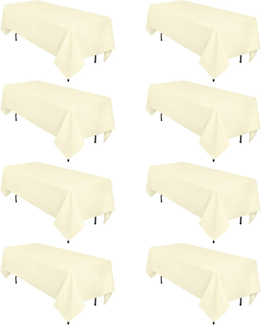 8 Pack Beige Tablecloth 60 x 102 Inch Rectangular Tablecloths for 6 Foot Rectangle Tables, Wrinkle Resistant Beige Table Cloth Washable Polyester Fabric for Buffet Wedding Party Banquet