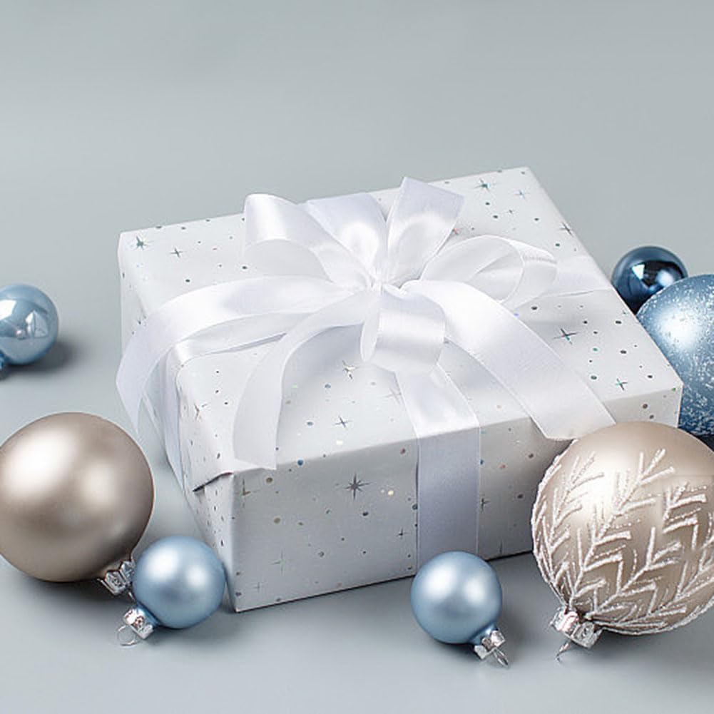 White Satin Ribbon Double Faced Satin 1/2 inch x 55 Yards Polyester Ribbon for Gift Wrapping Crafts Wedding Decoration Bows Ornaments Party Bouquet Floral Arrangement