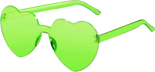 12 Pairs Heart Shaped Sunglasses for Women Colorful Glasses Fun Trendy Transparent Heart Sunglasses Party Favor (1 Pair-Fluorescent Green)