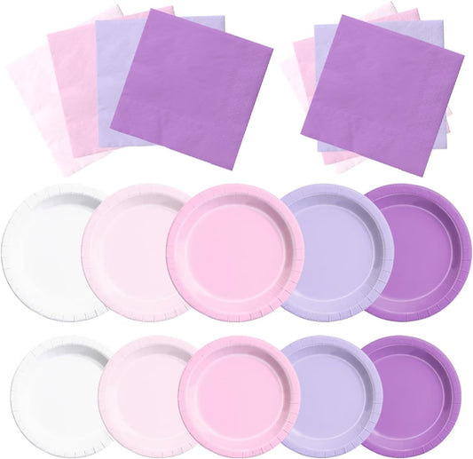 CMUSKO Pink and Purple Decorations-60Pcs Purple Pink Plates and Napkins Lavender Light Pink Tableware Birthday,Birthday,Wedding