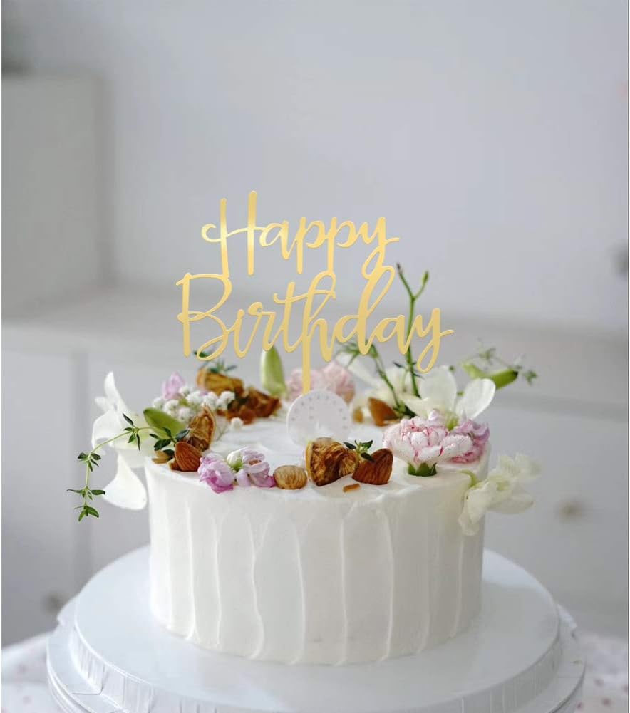 Happy Birthday Cake Topper, Mirrored Gold Acrylic Versatile Cake Topper for Birthday Party Decoration Ideas, Perfect Keepsake for your family and friends