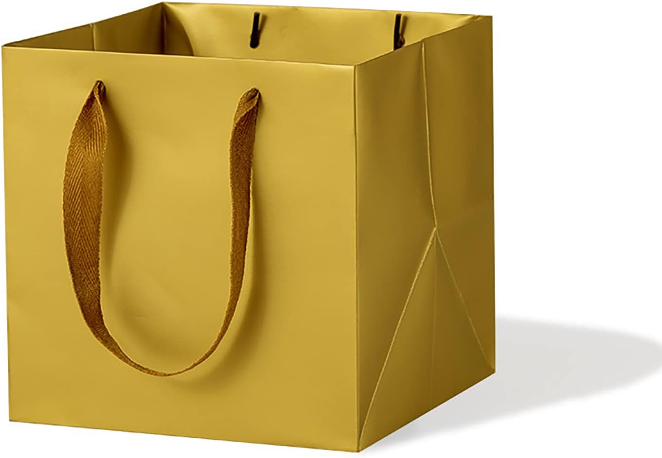 Gold Paper Gift Bag Small Square Bottom Kraft Paper Bags with Handles for Wedding Baby Shower Birthday Party (Gold, 4 x 4 x 4 in, 10 CT)