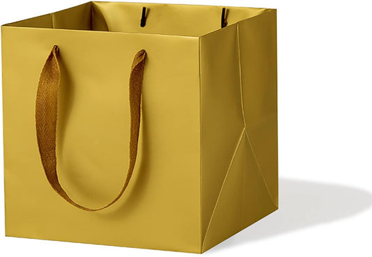 Gold Square Gift Bag 12 in Paper Gift Box Large Square Bottom Kraft Paper Bags with Handles for Party Favor, Birthday Gift Bags (Gold, 12 x 12 x 12 in, 10 CT)
