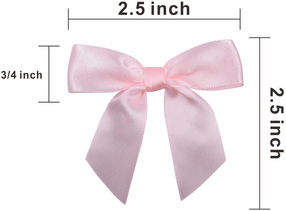 2.5" Hgzgch Light Pink Satin Ribbon Bow for Gift Wrapping, Premade Bows for Crafts, Cake, Party Favors, Handmade Bows with Double-Sided Tape, Self Adhesive Gift Bows for Presents, Treats- 50pcs