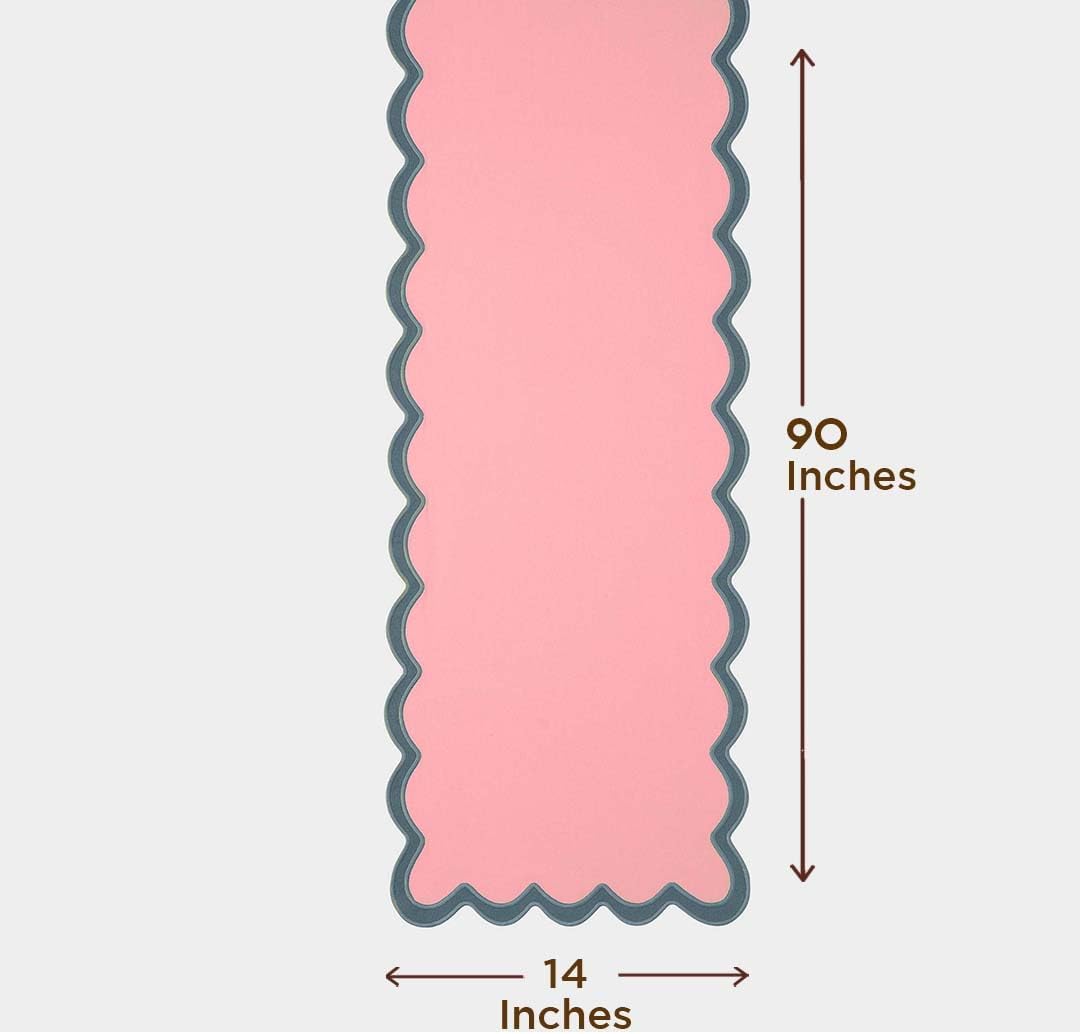 Folkulture Table Runner | Table Runners 90 inches Long | Scallop Table Runner for Farmhouse Decor or Boho Decor | Boho Pink Table Runners for Dining Room Table Decor | Pastel Party Decorations