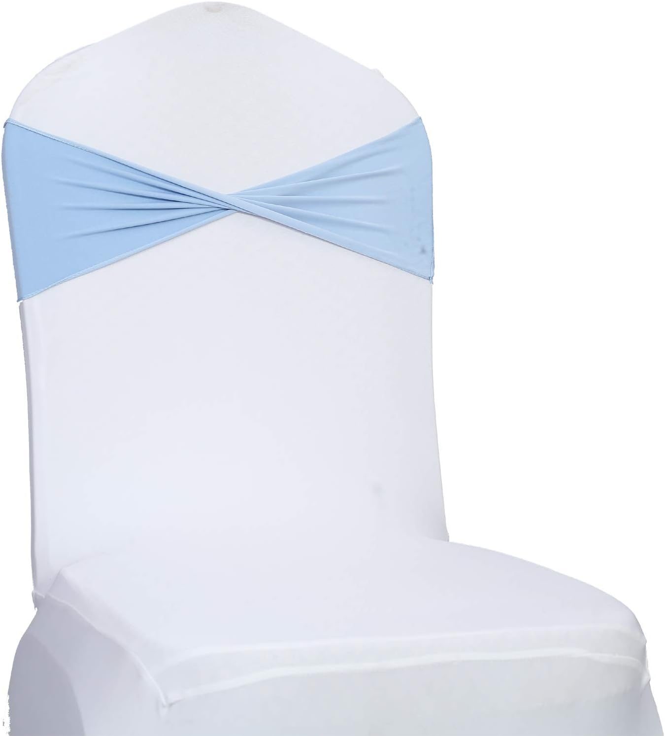 VDS Pack of 100 PCS | Baby Blue | Spandex Chair Sashes Bows Without Buckle | Stretch Elastic Banquet Universal Folding Chair Band Tie with for Wedding Party Conference Celebration Event Decoration