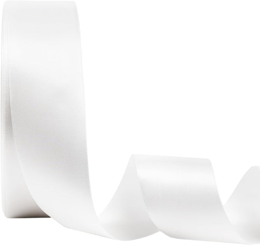 LaRibbons 1 1/2 Inch 50 Yard Double Faced Satin Ribbon,White Satin Craft Fabric Ribbon for Gift Wrapping Floral Bouquets Wedding Party Decoration