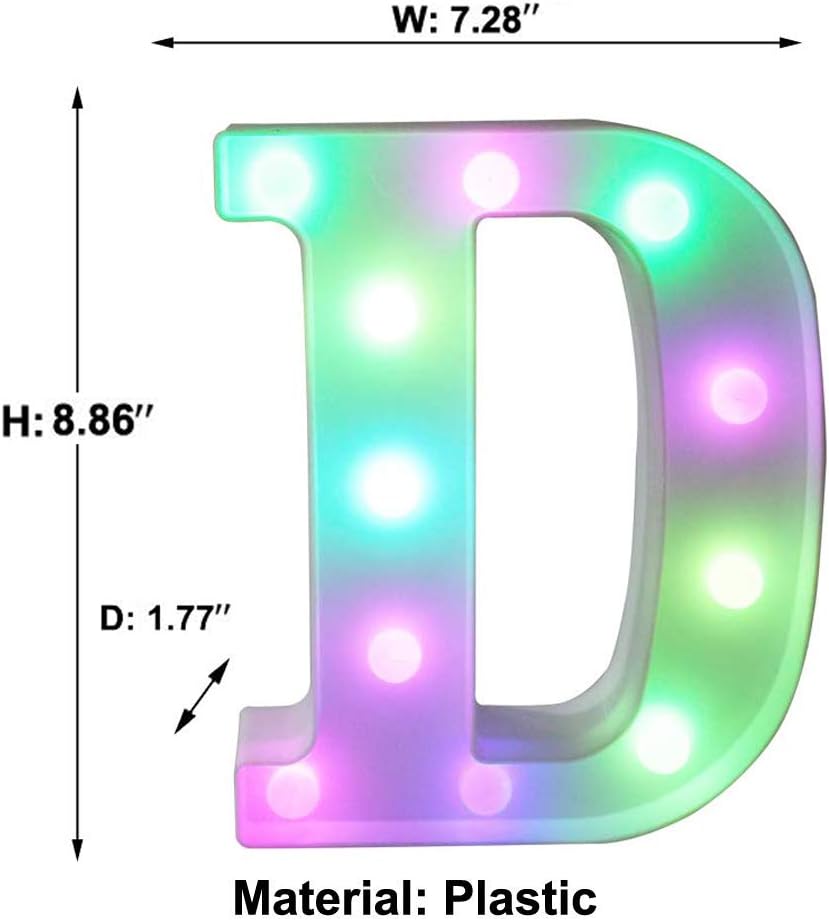Pooqla Colorful LED Marquee Letter Lights with Remote – Light Up Marquee Signs – Party Bar Letters with Lights Decorations for The Home - Multicolor D