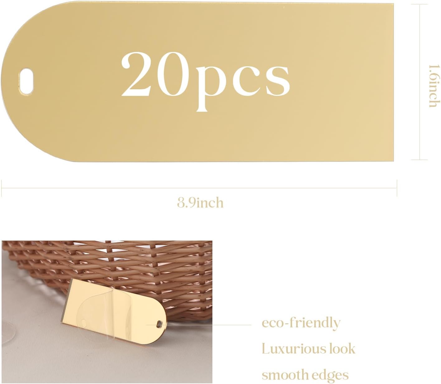 UNIQOOO 20 Pcs Mirror Gold Acrylic Place Cards, 3.9x1.6 inches DIY Blank Hanging Tags, Perfect for Wedding Table Decor, Birthday, Centerpiece, Decoration, Party, Anniversary, Event