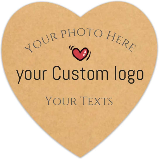 100pcs Personalized Stickers Labels Custom Business Logo Stickers Kraft Paper Labels in Circle, Rectangle, Square, Oval, in 1.5",2", 2.5“, 3”, 4" (Heart)