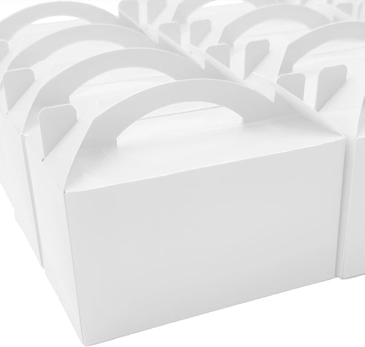 30-Pack Crisp White Gable Treat Boxes with Handles, 6" Pop-Up Party Favor Gift Boxes for Birthday, Wedding, Baby Shower, Eco-Friendly Candy, Cookie, Goodie Bags for Kids, Bachelorette Decor
