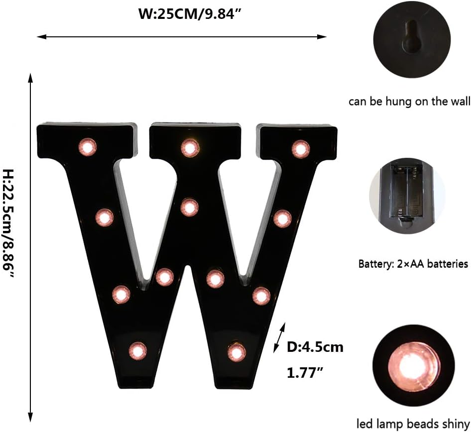 Light Up Black Alphabet Marquee Letters Sign LED Marquee Number Lights Sign for Night Light Home Bar Christmas Lamp Birthday Party Wedding Decoration W