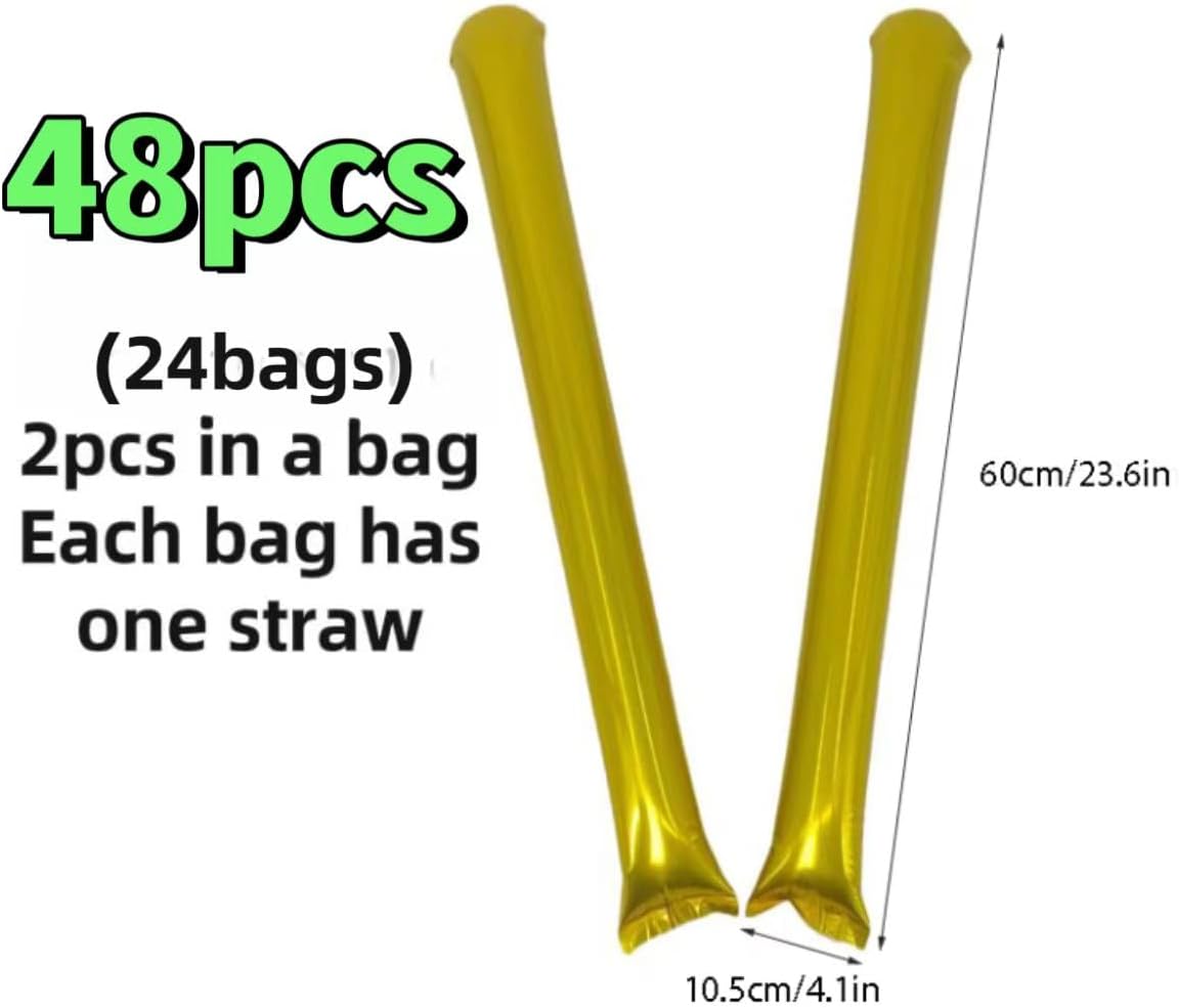 48pcs Round Head Boom Sticks Thunder Sticks Cheering Sticks Team Spirit Plastic Cheerleading Spirit Stick Clapper Inflatable Noise Maker Sports Supply (Golen)