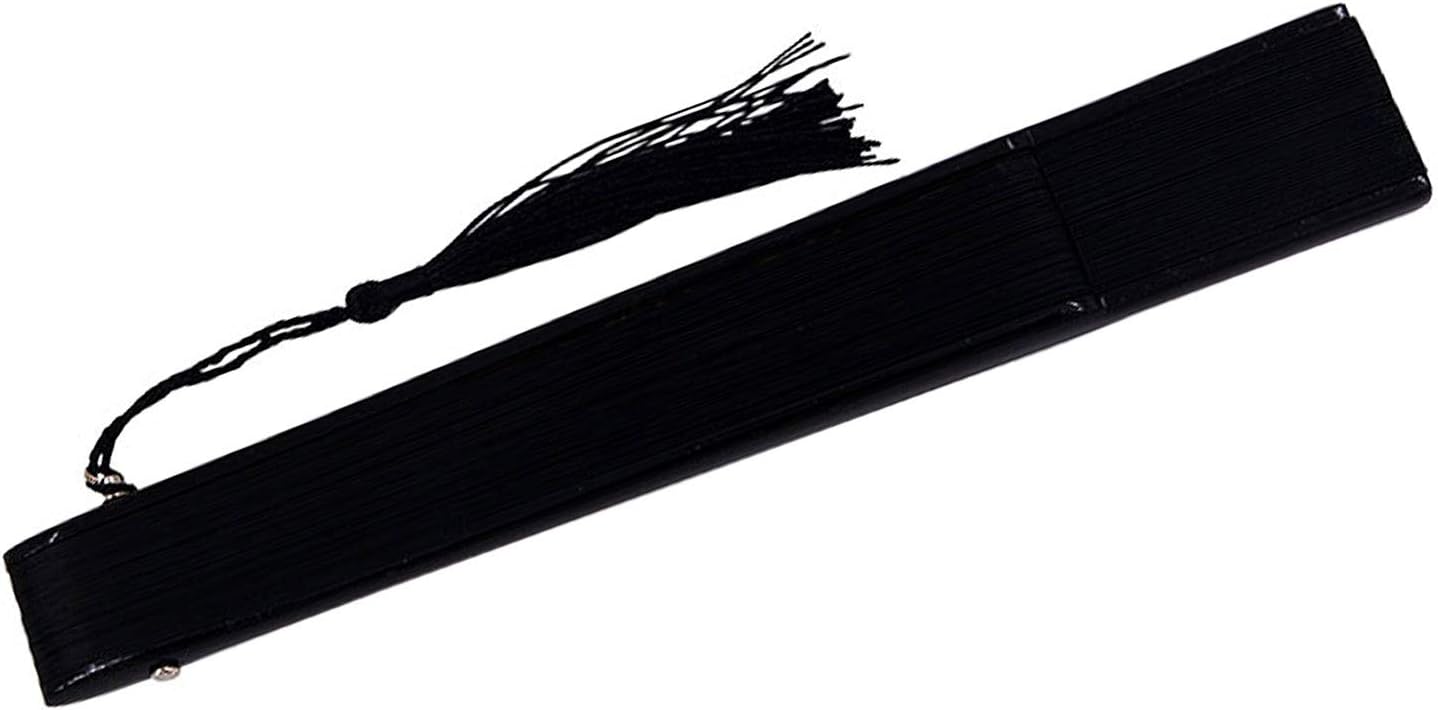 Amajiji 8.27"(21cm) Hand Held Bamboo Silk Folding Fan Hand Fan,Chinese/Japanese Charming Elegant Vintage Retro Style,Women Ladys Girls Best Gifts (Black)