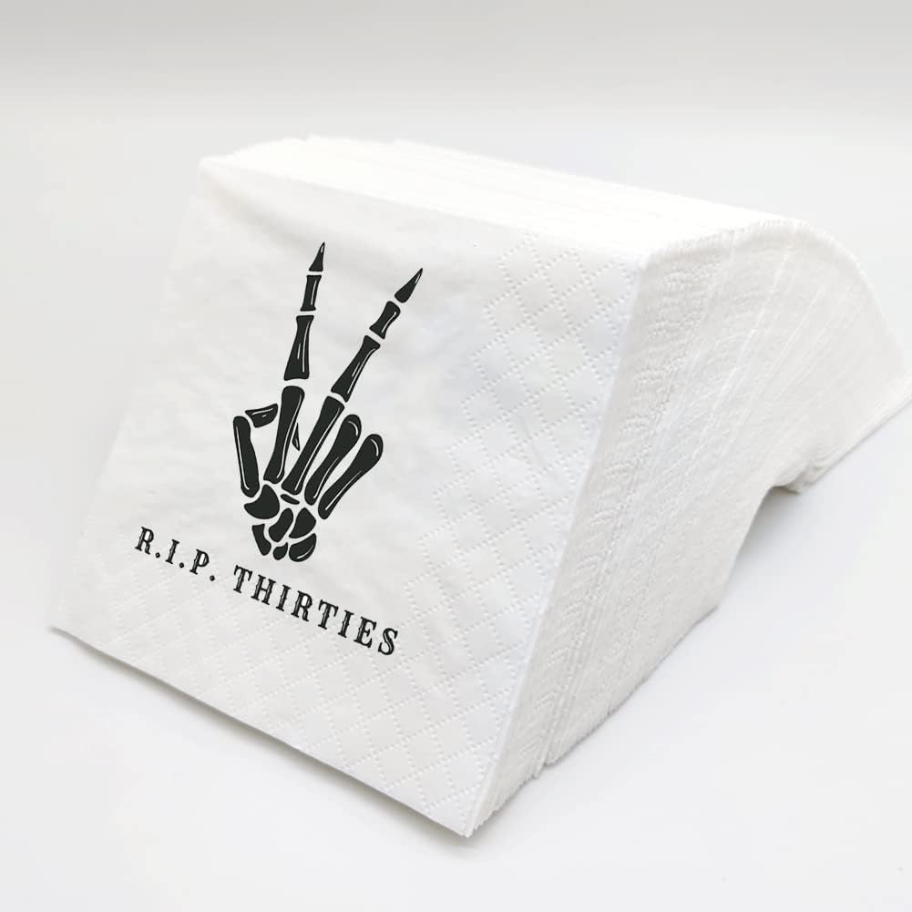 SharkBliss RIP Thirties Cocktail Napkins, 100 Pack RIP Thirties Death to My 30s Dirty 40 Birthday Paper Cocktail Beverage Napkins in Bulk for 40th Birthday | 2-Ply, 5x5" (RIP Thirties Napkins)