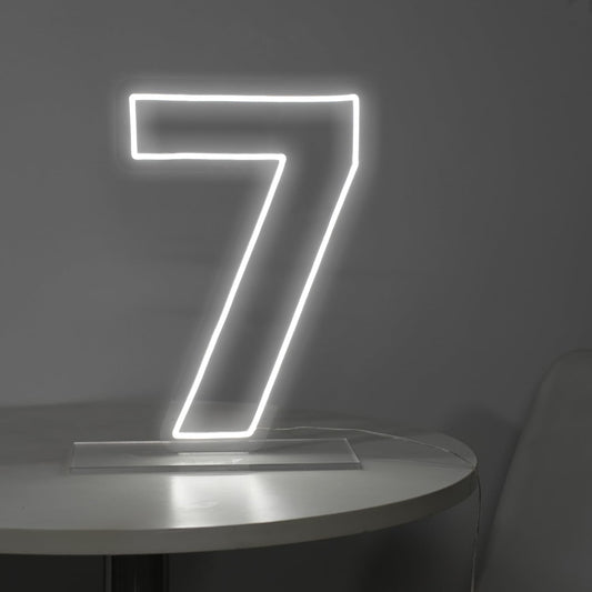 Number 7 Neon Sign for Birthday, 16.54" Cool White USB Battery Powered Led Neon Sign for Party Wedding Anniversary Decor Light Sign (Number 7)