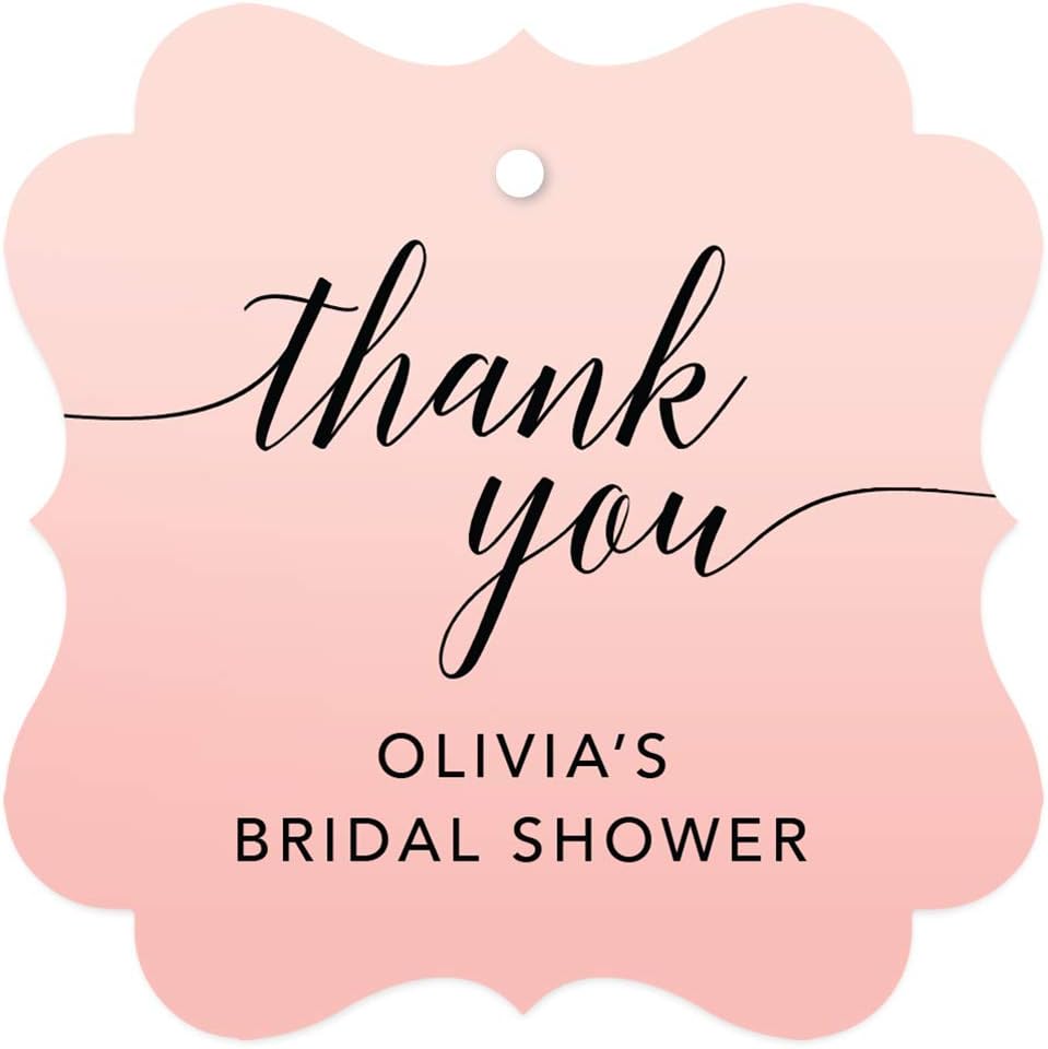 Andaz Press Personalized Blush Pink Rose Elegant Party Collection, Fancy Frame Tags, Thank You Olivia's Bridal Shower, 24-Pack, Custom Customizable Favors Decor
