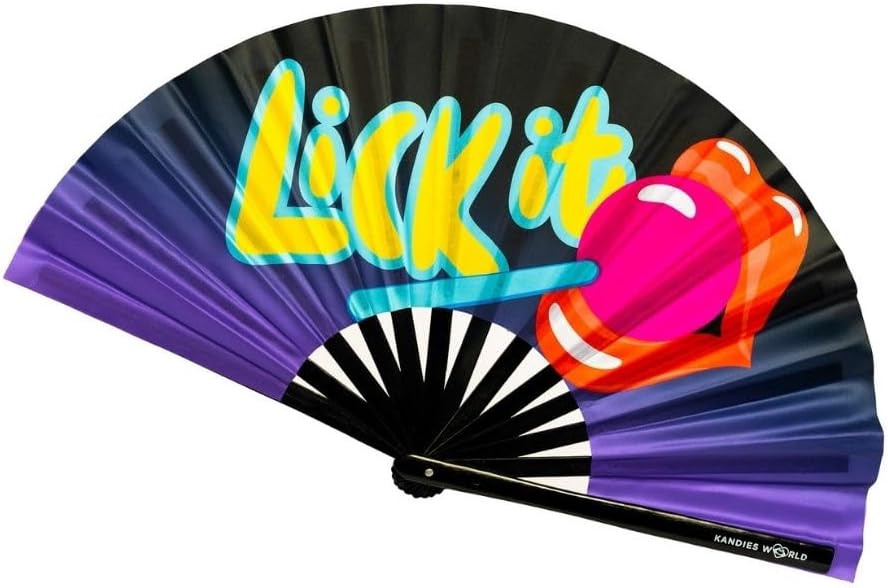 Kandies World UV Reactive Custom Festival Folding Hand Fan - Unique Designs, Made of Bamboo, Clacking Sound, Lightweight - Perfect Rave and Festival Accessory!