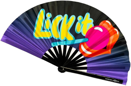 Kandies World UV Reactive Custom Festival Folding Hand Fan - Unique Designs, Made of Bamboo, Clacking Sound, Lightweight - Perfect Rave and Festival Accessory!