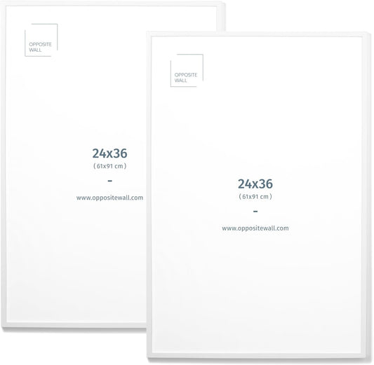 Opposite Wall - 24x36 in - White Solid Oak Wood Picture Frame - Lightweight, Versatile & Shatterproof - Large Wall Hanging Photo or Poster Frame - Wall Decor for Office, Gallery & Home - 2 Pack