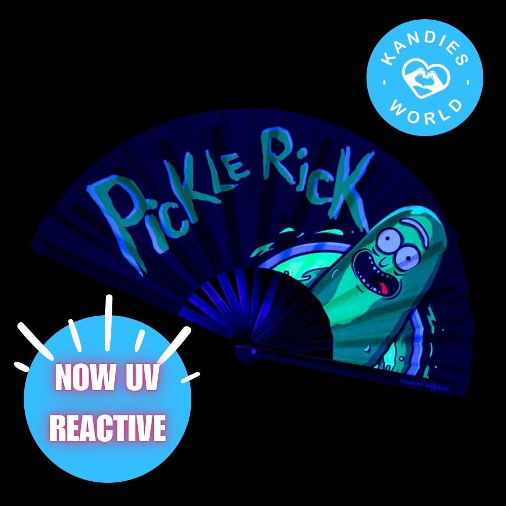 Kandies World UV Reactive Custom Festival Folding Hand Fan - Unique Designs, Made of Bamboo, Clacking Sound, Lightweight - Perfect Rave and Festival Accessory!