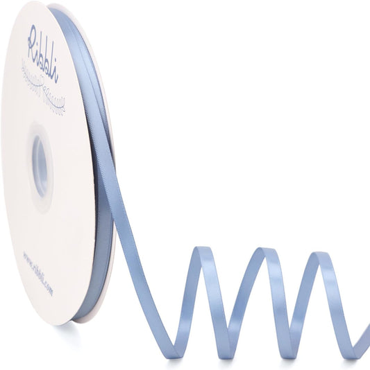 Ribbli Dusty Blue Satin Ribbon Double Faced Satin 1/4 Inch x Continuous 100 Yards-Blue Ribbon for Gift Wrapping Crafts Wedding Decoration Bows Bouquet Floral Arrangement