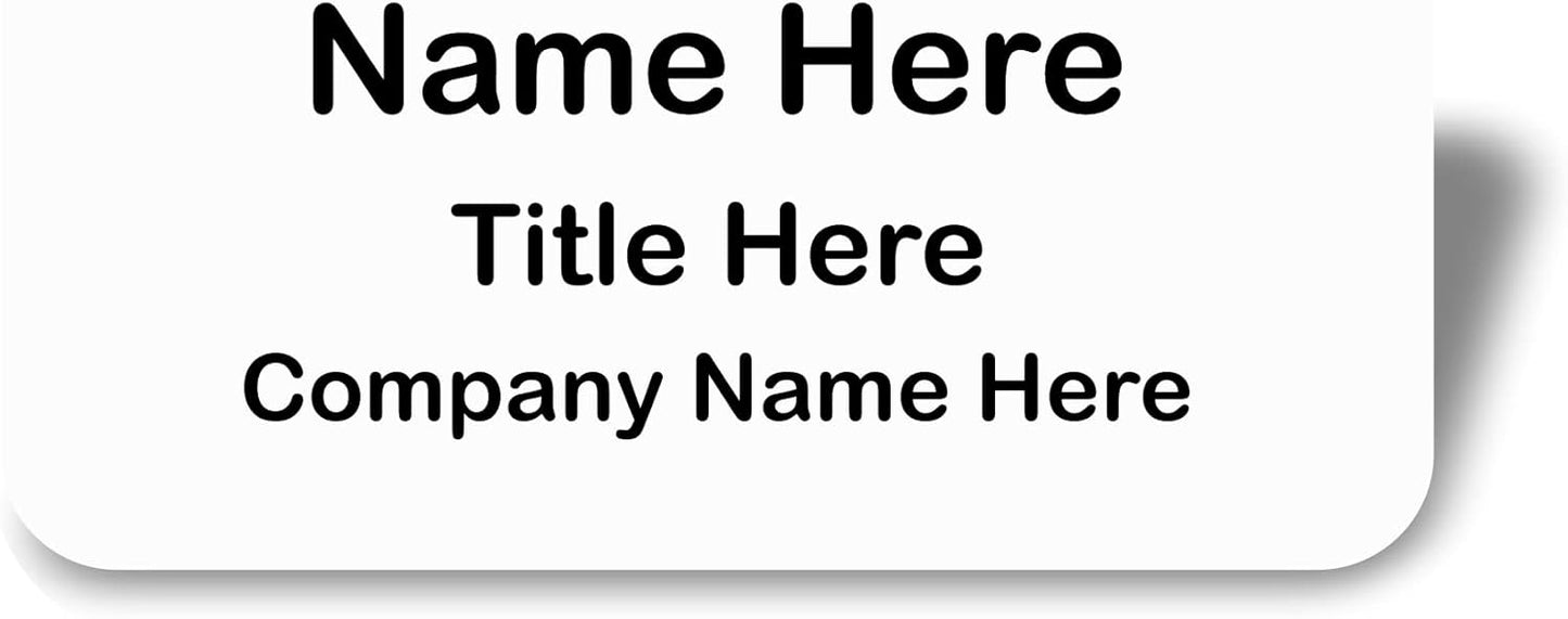 Custom Name Tag - Personalized Name Badge with Magnet Backing - Choose Your Size and Color (White Metal 3"x1.5" - No Logo)