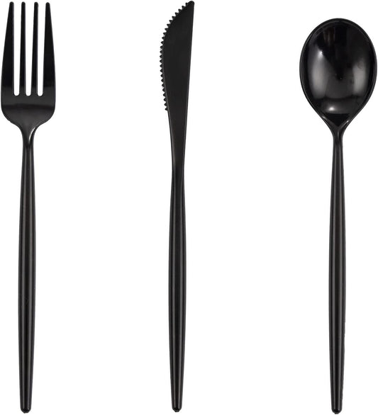 Supernal 180pcs Black Plastic Silverware Heavy Duty Black Party Cutlery Disposable Plastic Forks and Spoons Disposable Utensils Flatware Include 60 Forks,60 Knvies,60 Spoons
