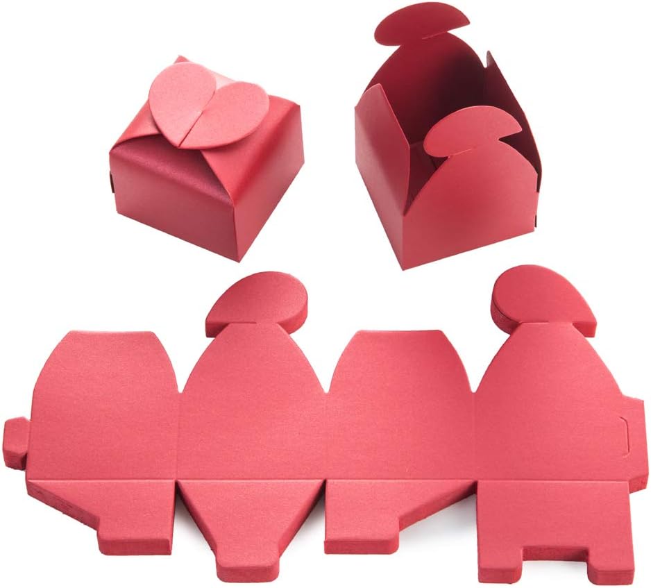 AWELL Burgundy Favor Box Bulk 2.5x2x2.5 inches with Heart Bow Party Favor Box,Burgundy,Pack of 50