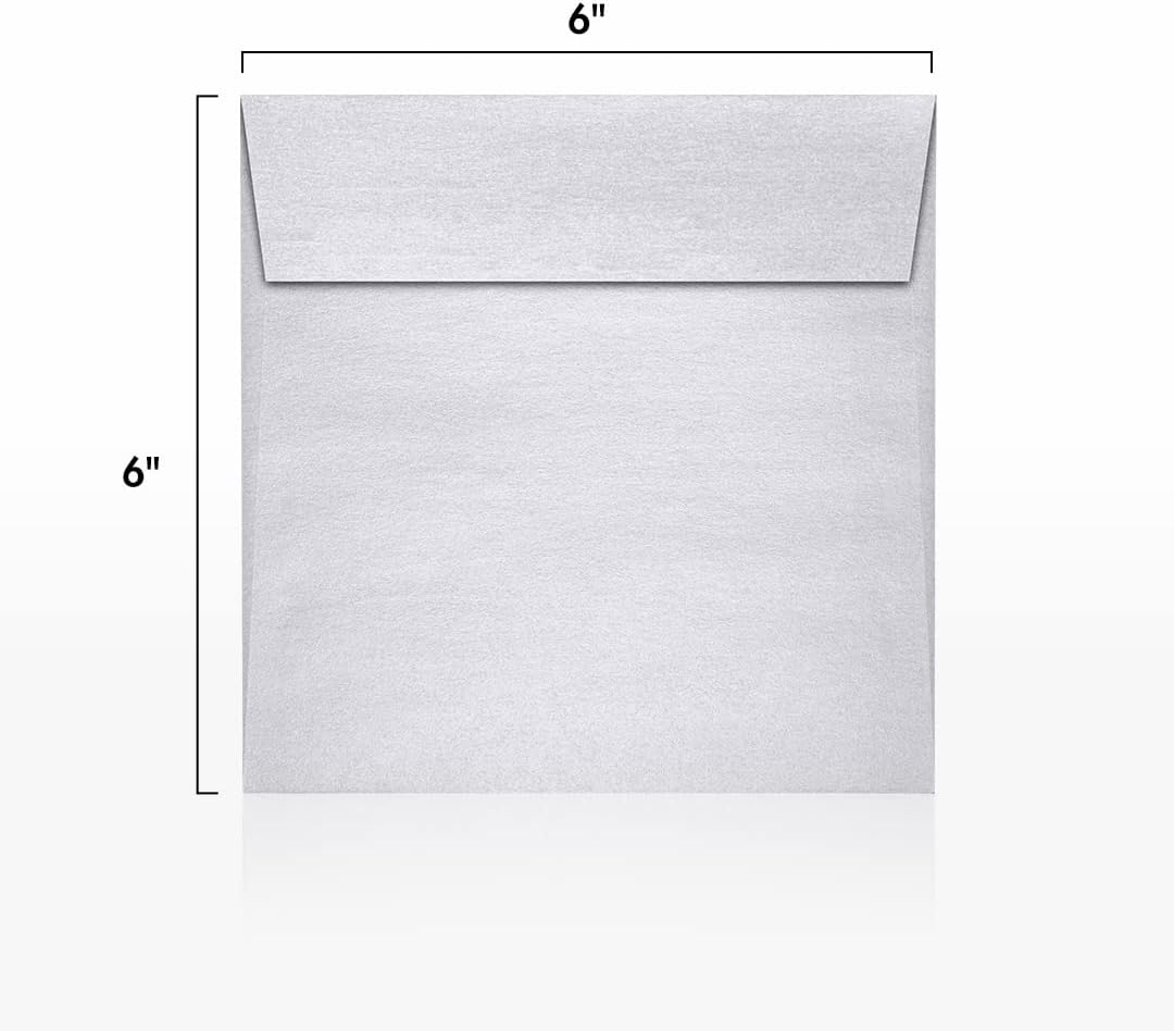 LUXPaper Square Invitation Envelopes | Peel & Press | 6" x 6" | Silver Metallic | 80lb. Text | 50 Qty