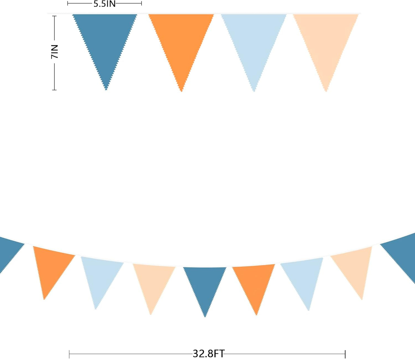 32Ft Orange Blue Party Decorations Dusty Blue Orange Pennant Banner Fabric Triangle Flag Garland Streamers for Dog Birthday Outer Space Baby Shower Home Nursery Outdoor Garden Decor Supplies