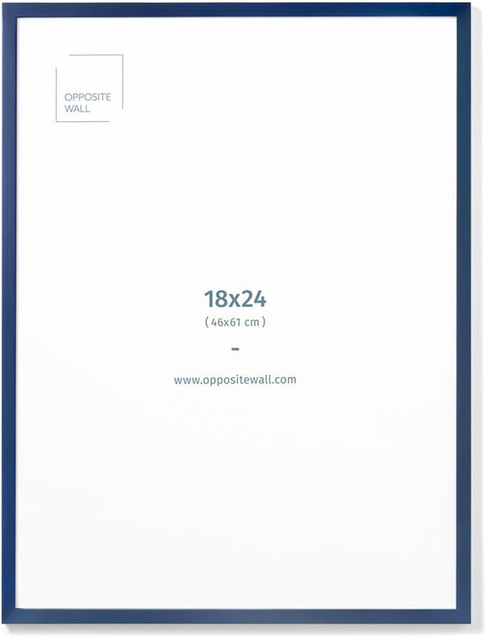 Opposite Wall - 18x24 in - Real Wood Blue Picture Frame - Lightweight, Versatile & Shatterproof - Wall Hanging Poster or Photo Frame - Wall Decor for Office, Gallery & Home