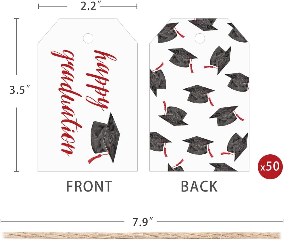 50 Pcs Graduation Gift Tags, Congrats Grad Party Favors Gift Tags for High School or Happy College Graduation Party Decoration Supplies (Red, 2.2 * 3.5)