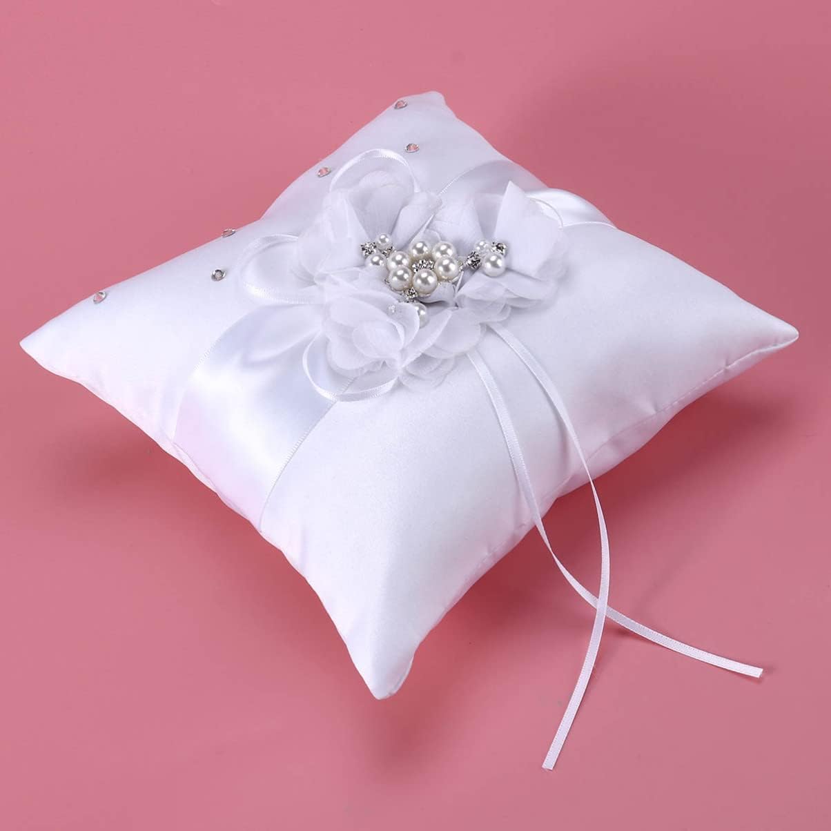 PRETYZOOM Bride Vintage Rings Bridal Bearer Pillow Retro Decor Wedding Faux Pearl Ribbons Pillows Girl Mini Basket Quinceanera Pearl Rings White Artificial