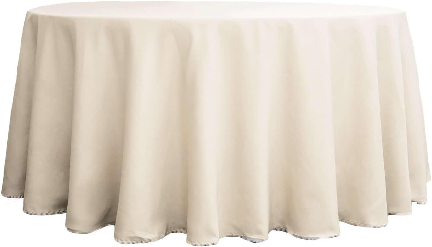 Efavormart Round Tablecloth, 120 Inch Stain & Wrinkle Resistant Washable Table Cloth, Decorative Polyester Fabric Table Cover for Banquet, Wedding, Dining - Beige