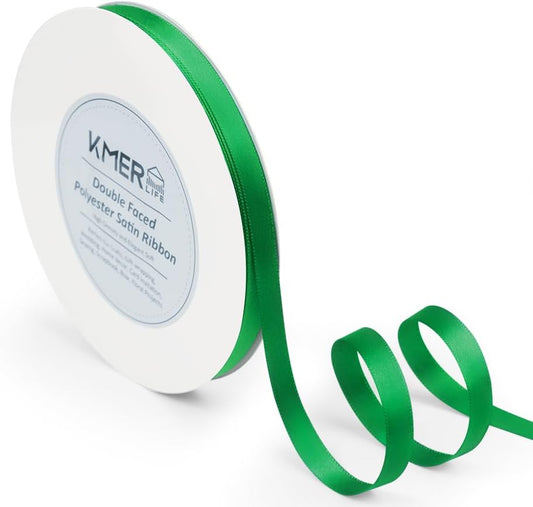 3/8 inch Double Faced Polyester Emerald Green Satin Ribbon, Perfect for Gift Wrapping Very Suitable for Weddings Party Hair Bow Invitation Decorations and More (50 Yards)