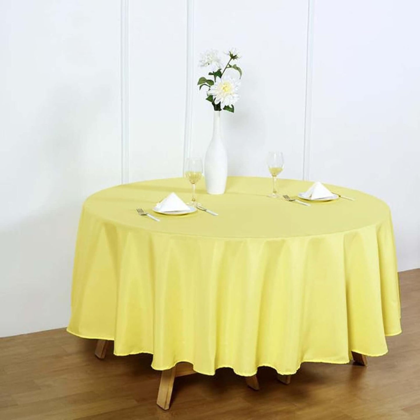 Efavormart Round Tablecloth, 90 Inch Stain & Wrinkle Resistant Washable Table Cloth, Decorative Polyester Fabric Table Cover for Banquet, Wedding, Dining- Yellow