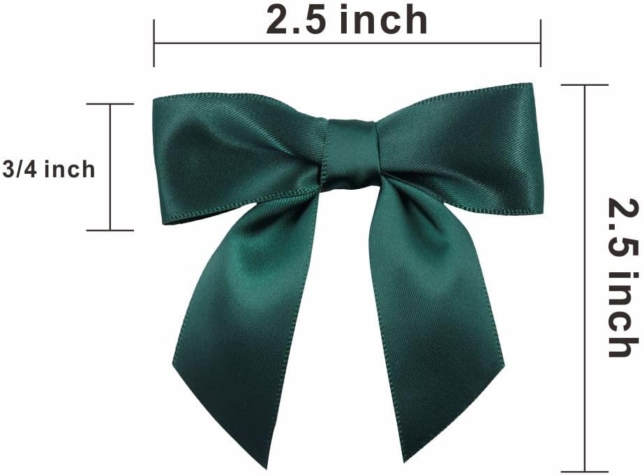 2.5" Hgzgch Dark Green Ribbon Bow for Gift Wrapping, Premade Bows for Crafts, Cake, Party Favors, Handmade Bows with Double-Sided Tape, Self Adhesive Bows for Presents, Treats, Christmas - 50pcs